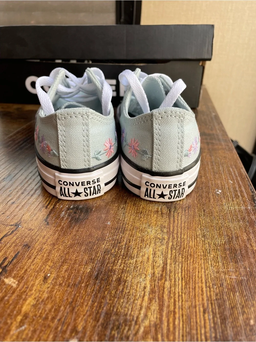 Converse Kids Low-Top Canvas Sneakers in Light Mint with Floral Embroidery